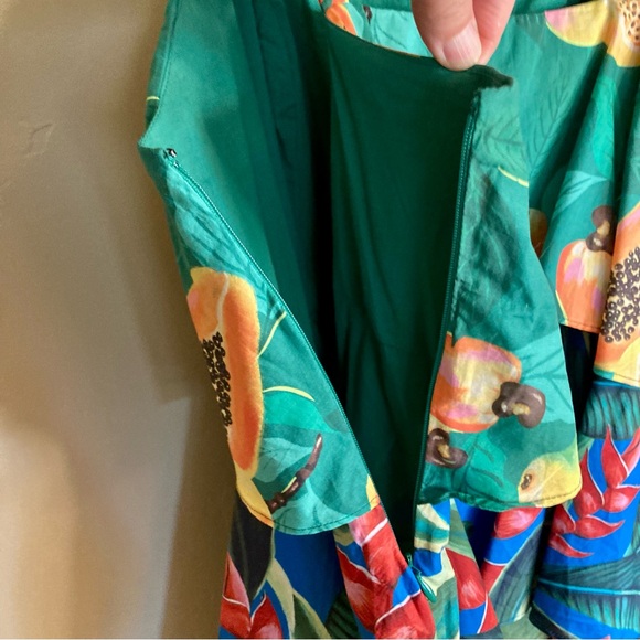 FARM Rio Mixed Prints Layered Mini Dress Ruffles Floral Tropical Green Size XL - Picture 10 of 16